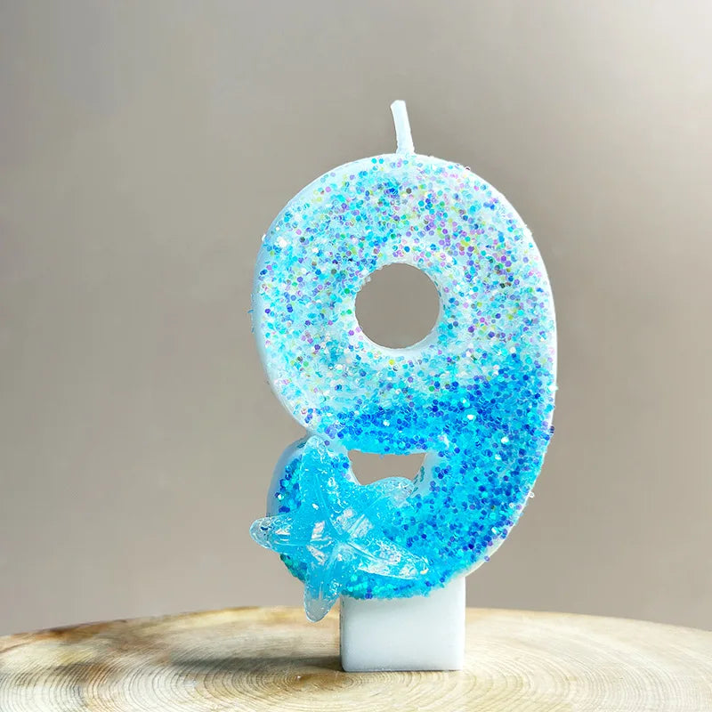 4x7.5cm Gradient Blue Starfish Digital Candle Cake 0-9 Birthday Candle Party Party Birthday Atmosphere Decoration