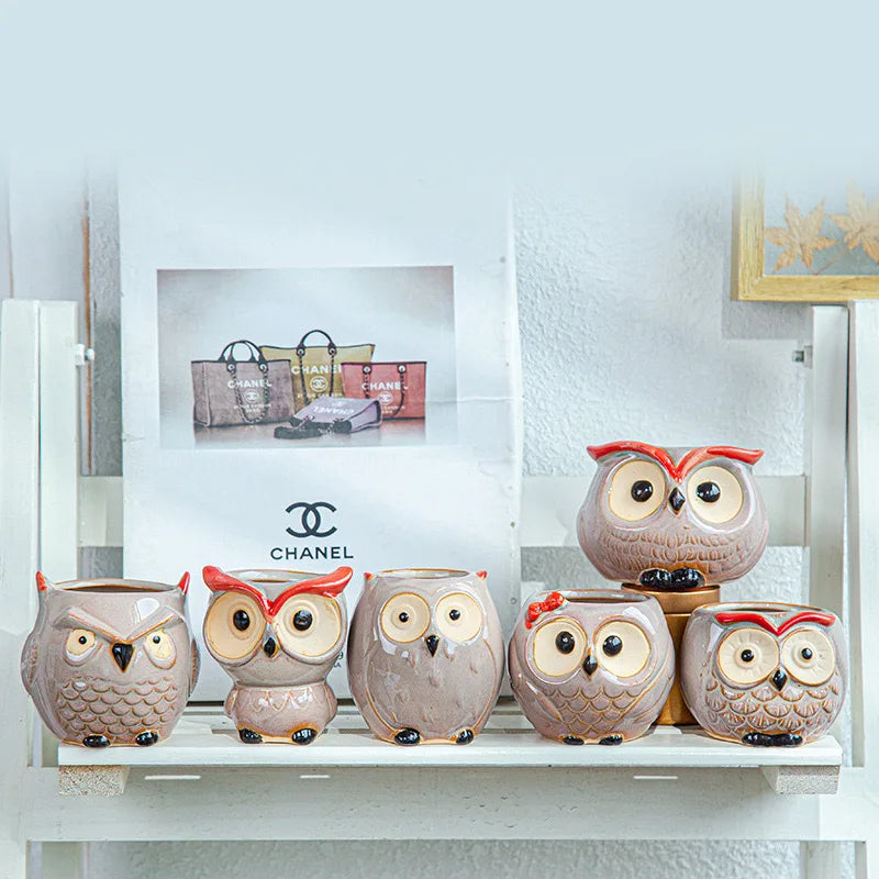 Cute Owl Ceramic Flower Pot Garden Office Decoration Succulent Animal Flowerpot Cactus Plants House Office Decoration Planters