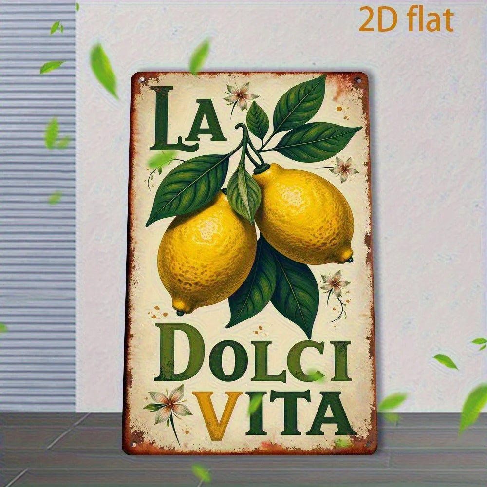 2D Flat, 1pc Vintage Italian-Inspired Amalfi Lemon& Flower Metal Tin Wall Art- Rustic 19.81cm x 29.97cm Indoor/Outdoor Decor wit