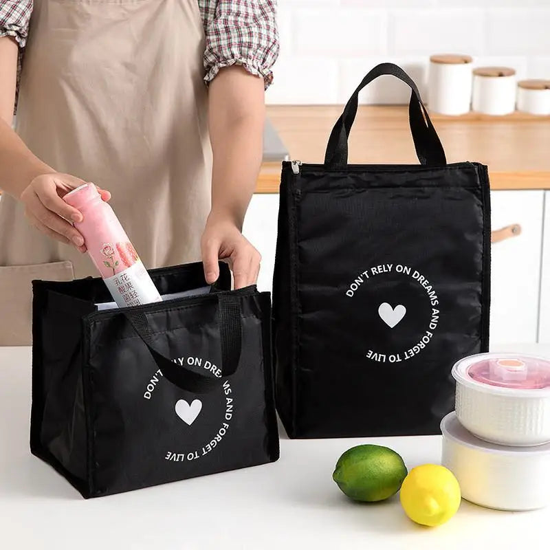 Simple Style Heart Pattern Insulated Lunch Bag Durable Bento Pouch Thermal Lunch Box Tote Cooler Bag Lunch Container