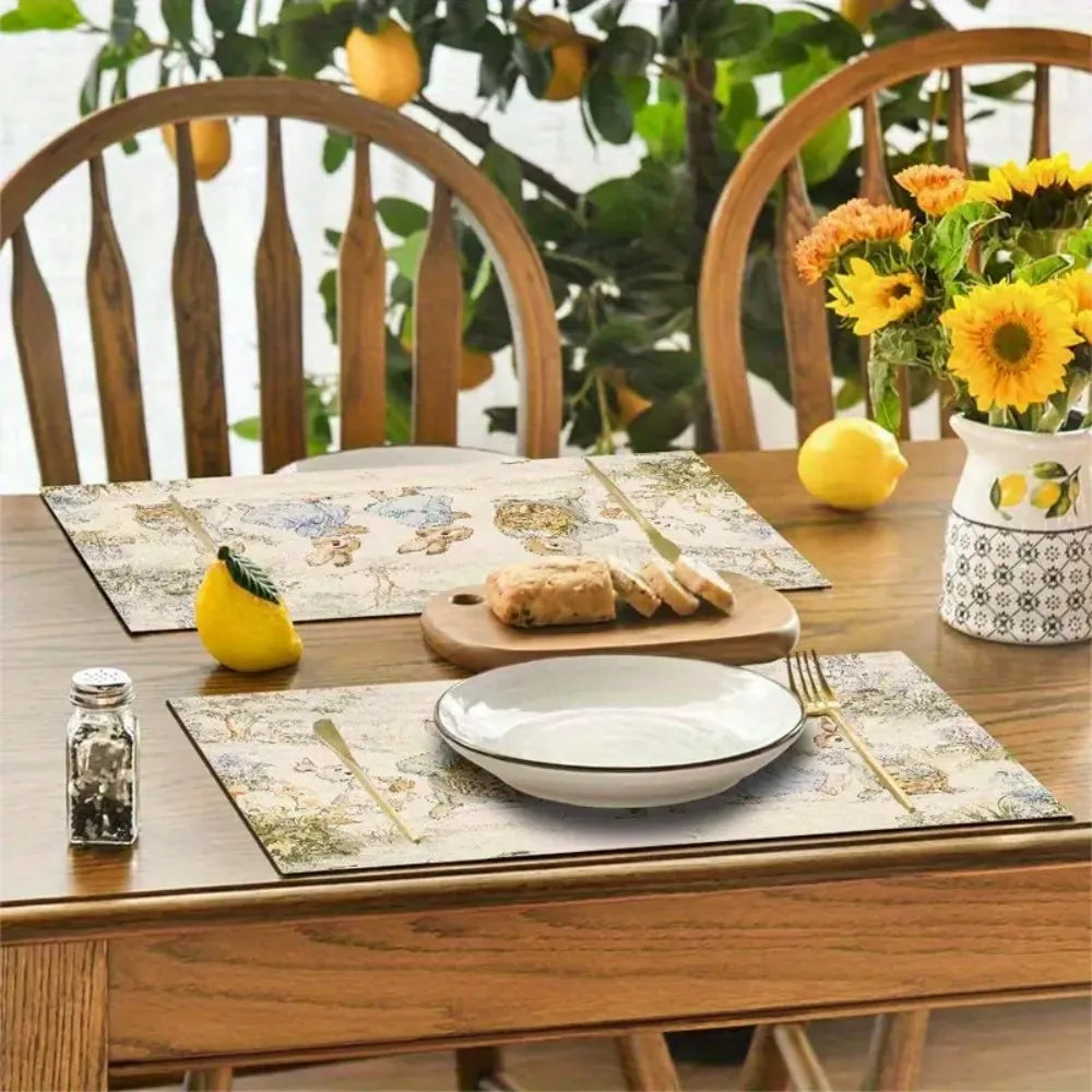 VIKAMA Cartoon Cute Animal Park Pattern Placemat Linen Fabric Table Mats Family Dinner Tableware Kitchen Table Mat