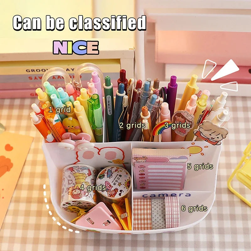 Kawaii Large-Capacity Desktop Pen Holder Cute Cartoon Stationery Storage Box Creative Pencil Organizer for Girls Desk