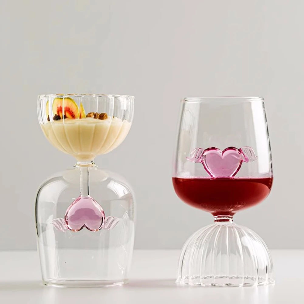 3D Pink Heart Goblet For Valentine's Day Reusable Glass Drinking Cup For Champagne Wine