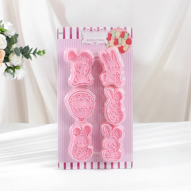 6pcs/Set Easter Bunny Cookie Cutters Kitchen Fondant Molds Cartoon Rabbit Eggs Easter Party Baking Decoration Pastry Accessories