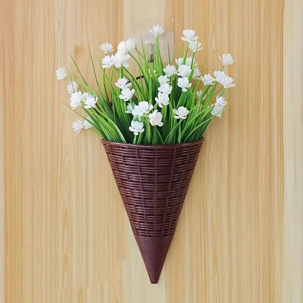 Home Decoration Hanging Flower Basket Plastic Durable Flower Arrangement Container Fan-shaped Pattern Art Rattan Wall Hanging