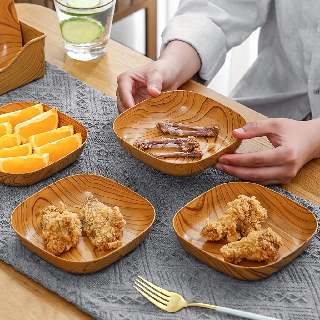 8+1pcs creative wood grain small plate set, add a touch of nature to your table, suitable for home kitchen and outdoor use