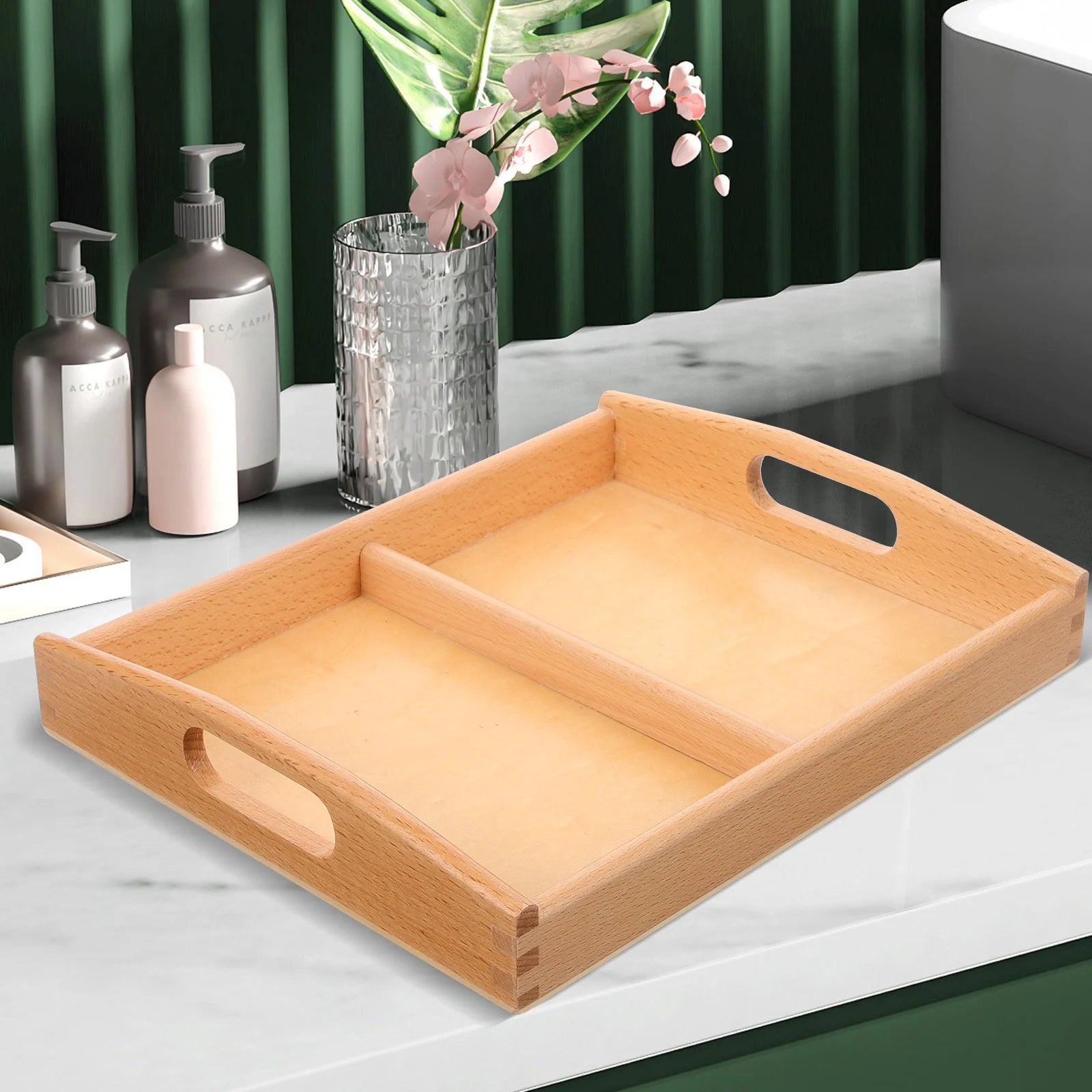 Two Handles Montessori Wooden Trays Storage Tray Toddler Breakfast Serving Wood Tray Sand Art Craft Bowls Plates Trays Baskets