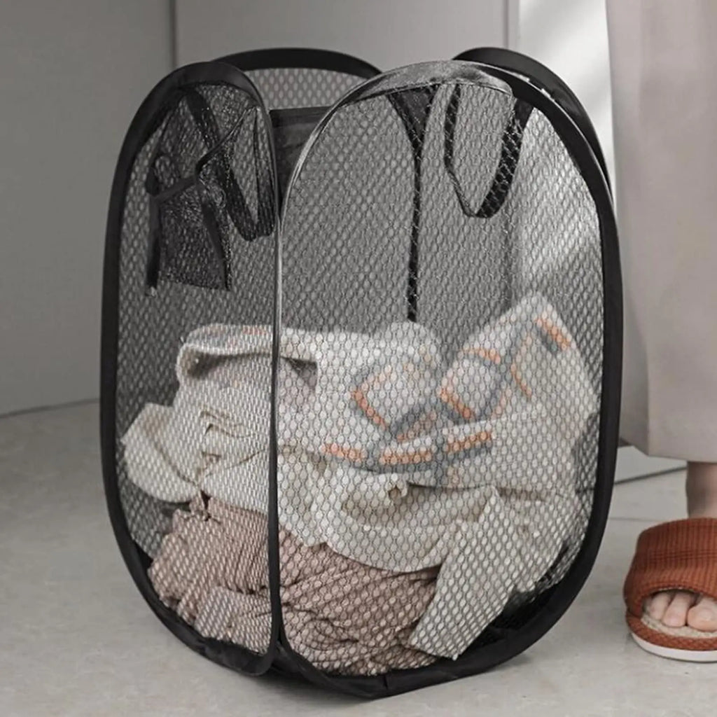 Large Capacity Laundry Basket Foldable Mesh Storage Bag For Dirty Clothes Organizer In Bathroom Washing Room Home Use