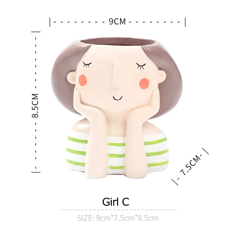 Lovely Girl Flower Pot for Succulent Cactus, Girls Portrait Planter Fairy Garden Pots Home Decor Desktop Figurines Ornament