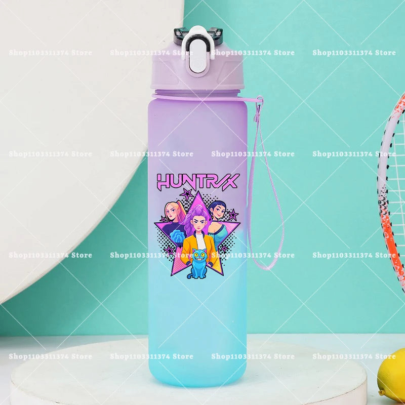 750ml KPop Demon Hunters Girls Boys Outdoor Water Bottles Portable Large Drinking Straw Water Cups Cartoon Sport Office Bottle