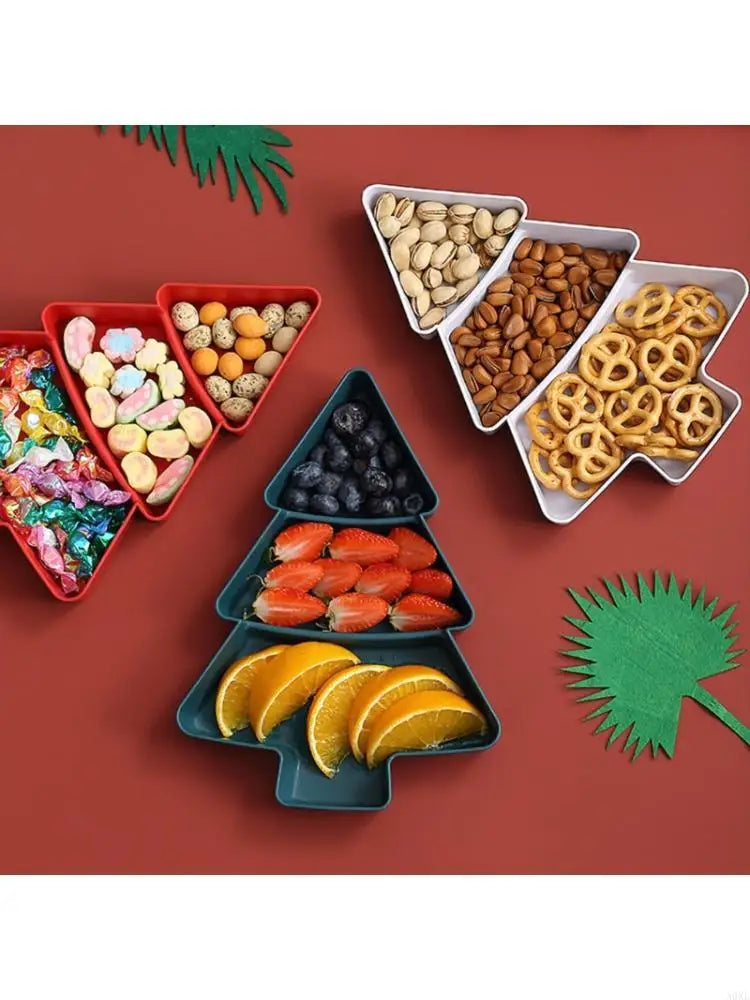 A0KE Multiple Section Holiday Snacks Tray Plastic Christmas Tree Designs for Candy Nut and Party Serving