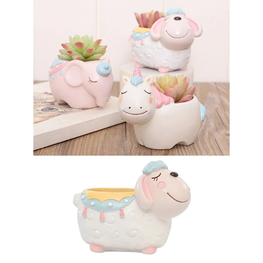 Cute Animal Flower Pot Creative Resin Garden Succulent Planter Home Office Desk Decor Herb Storage Box Plant Container