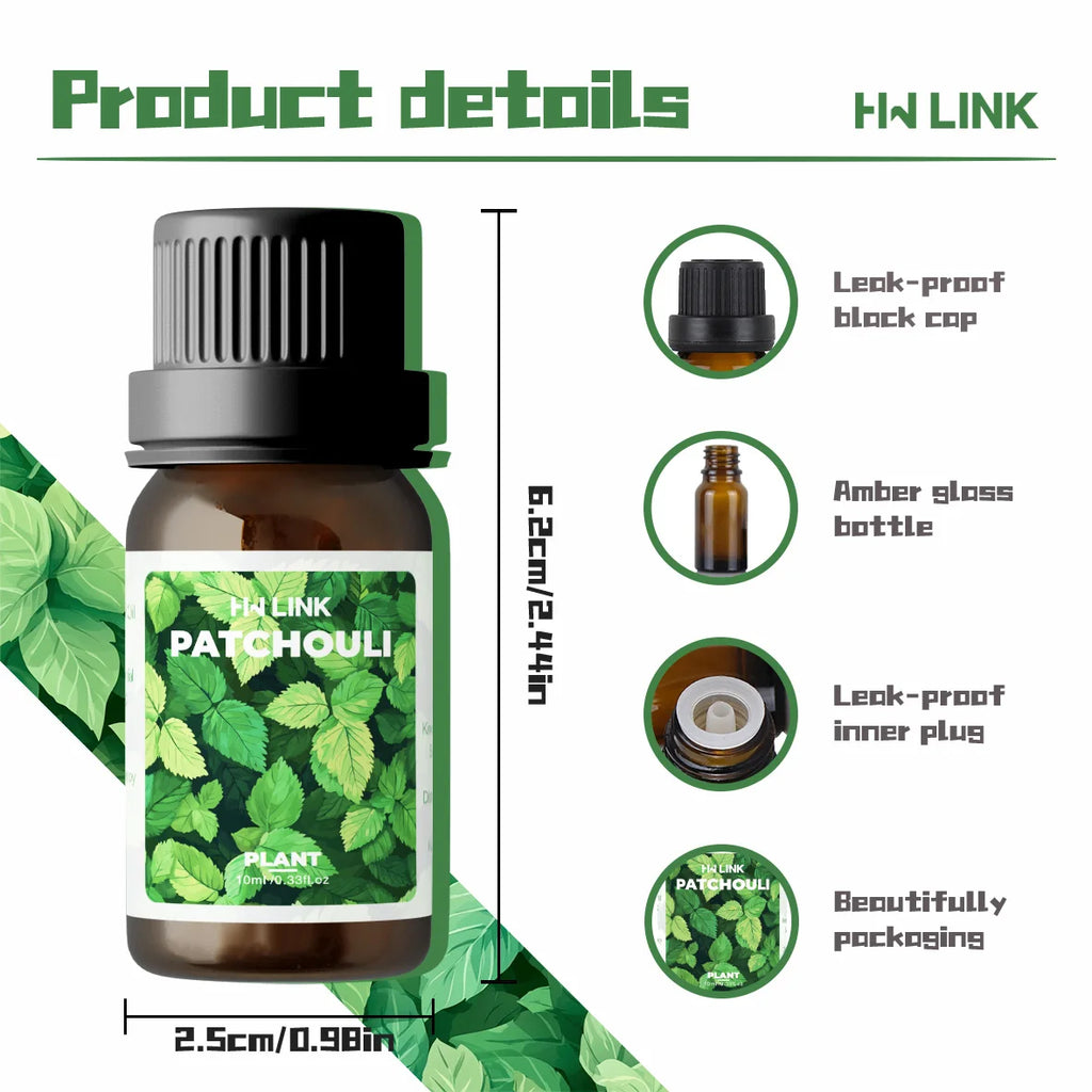 10ml Patchouli Essential Oils Massage Oil Skincare 100% Pure Natural for Hair Care, Home Diffusers, Skin, Aromatherapy, Perfumes