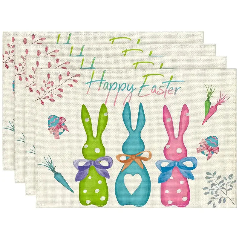 1Pc Easter Placemats Linen Rabbit Bunny Egg Dining Table Mats Placemat Spring Holiday Happy Easter Decoration for Home Kitchen
