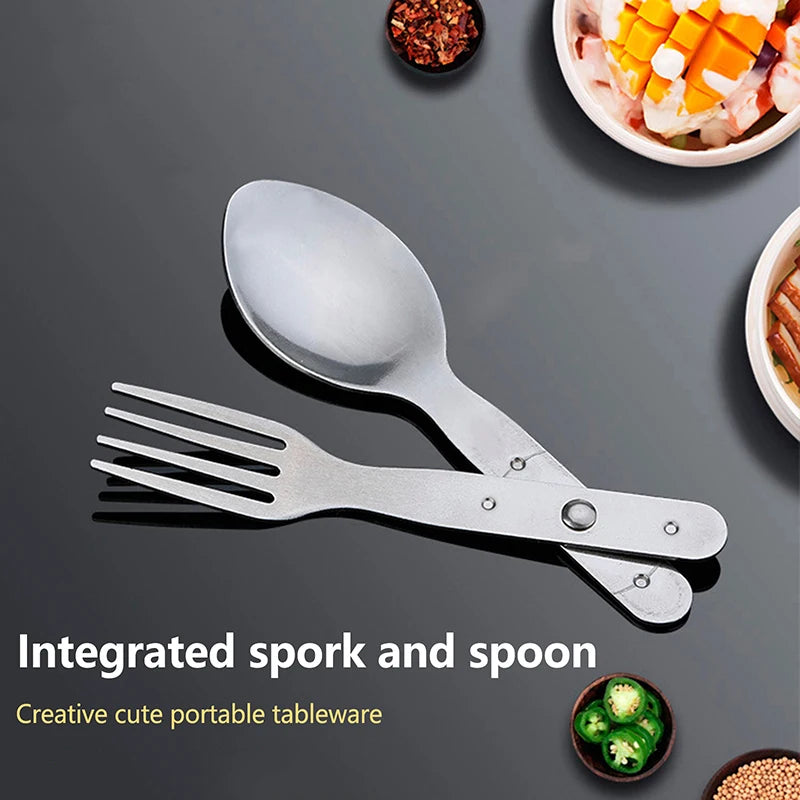 New 2-in-1 Fork Dessert Spoon Cutlery Set For Outdoor Camping And Picnics Portable Durable Stainless Steel Mini Fork Spoon