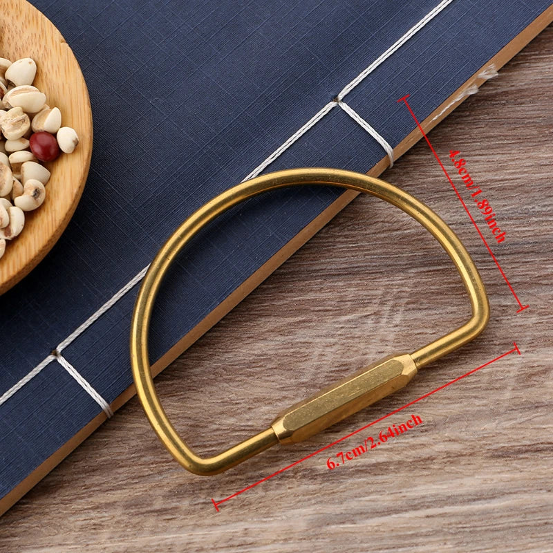 Brass Keychain With Lock D Key Chain Gold Color Camping Carabiner Survival Camping Equipment Buckles Hooks Key Ring Accessories