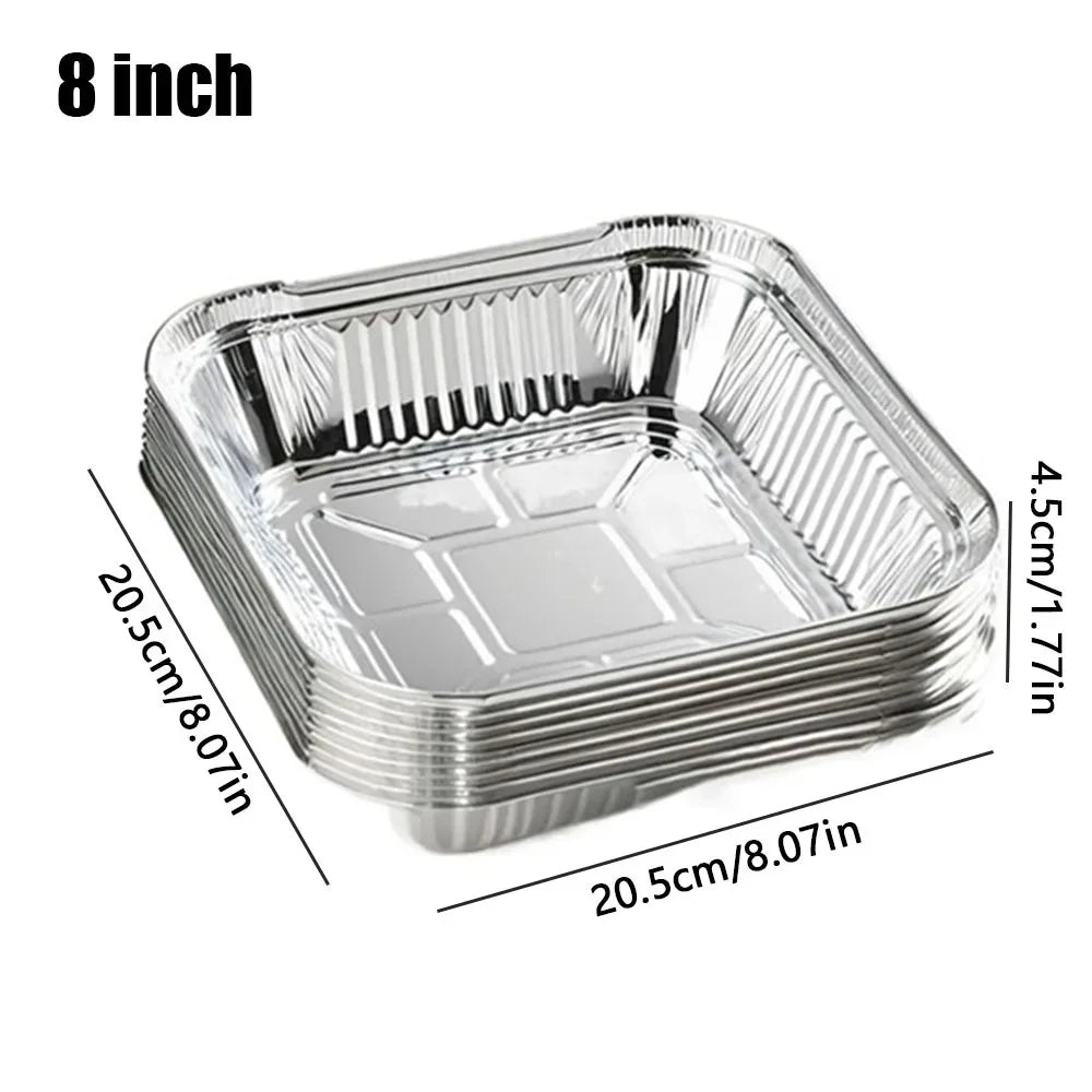 2025 10Pcs 6/7/8 Inch Food Tin Foil Tray Reusable Non-stick Aluminum Foil Box Oil-resistant Oven BBQ Baking Tools Air Fryer Tray