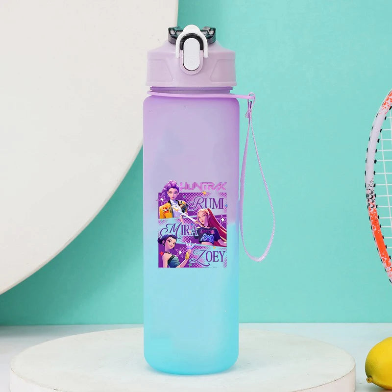 750ml KPop Demon Hunters Girls Boys Outdoor Water Bottles Portable Large Drinking Straw Water Cups Cartoon Sport Office Bottle
