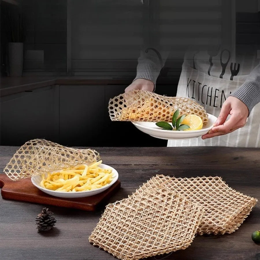 Hand Made Bamboo Mesh Steamer Mat Plate Sushi Food Meat Decorate Woven Table Mat Vegetables Bread Folding Basket Liners Rack