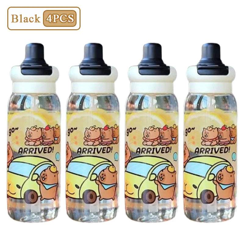 1/2/4PCS Capybara Cartoon 750ml Portable Large-capacity Water Bottle Sports Straw Cups Student Plastic Water Cups Children's Mug