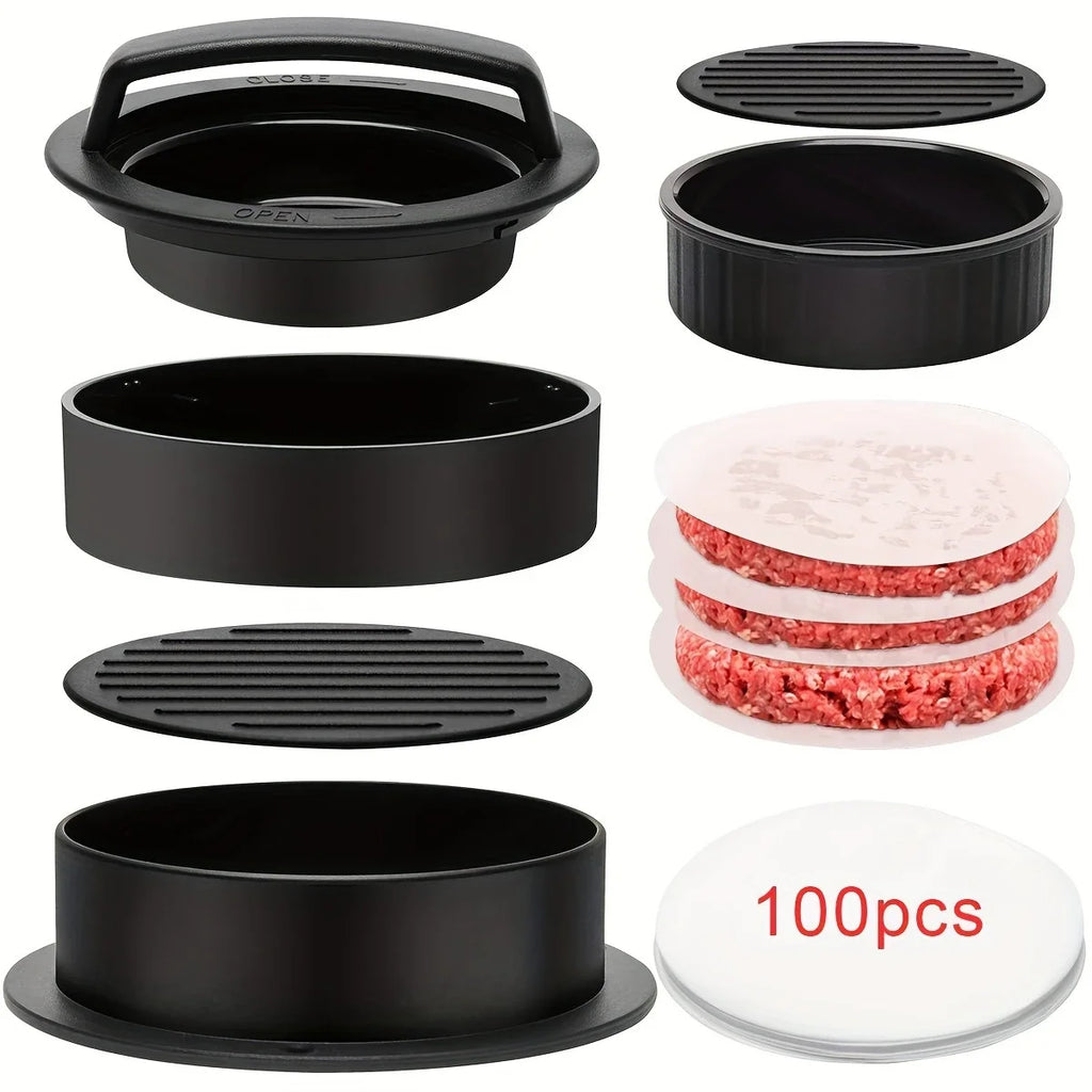 Versatile Manual Meat Press,Hamburger Patty Maker with 100P Burger Paper for BBQ Non-Stick Sliders for Perfect Homemade Burgers