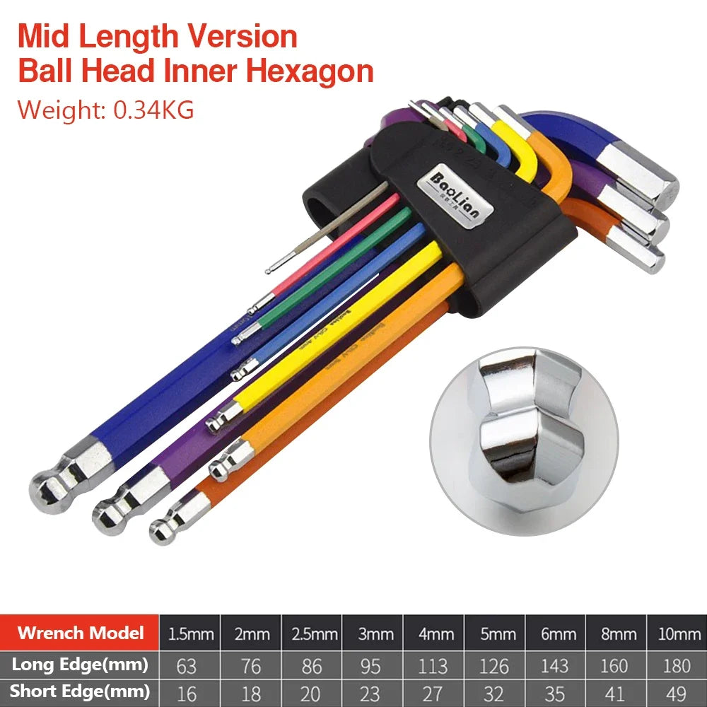 Allen Key Sets 9 PCS Hexagon Spanner Colorful Universal Hex Wrench Screwdrivers Six-Lens Ball Keys Hand Tools for Bicycle Repair