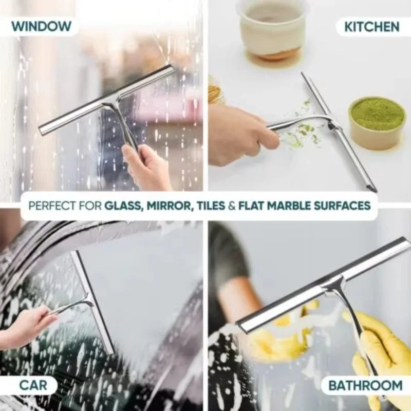 Bathroom shower screen scraper stainless steel wiper with silicone rubber handle car rearview mirror