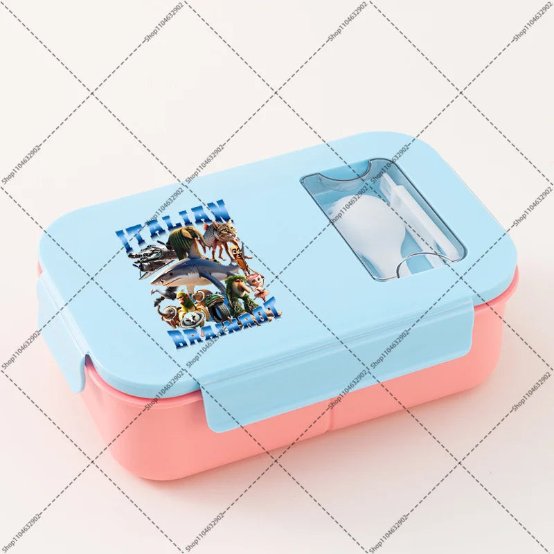 Italian Brainrot Lunchbox Cartoon Pattern Printed Bento Lunch Box Tung Tungtung Sahur Telala Funny Shark Food Storage Containers