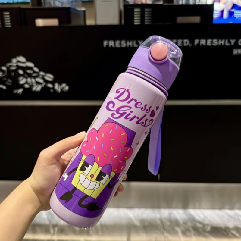 700ML Cartoon Water Bottle Kids With Straw Leakproof Portable Drinkware For School Travel Children Gift， Perfect for Holidays