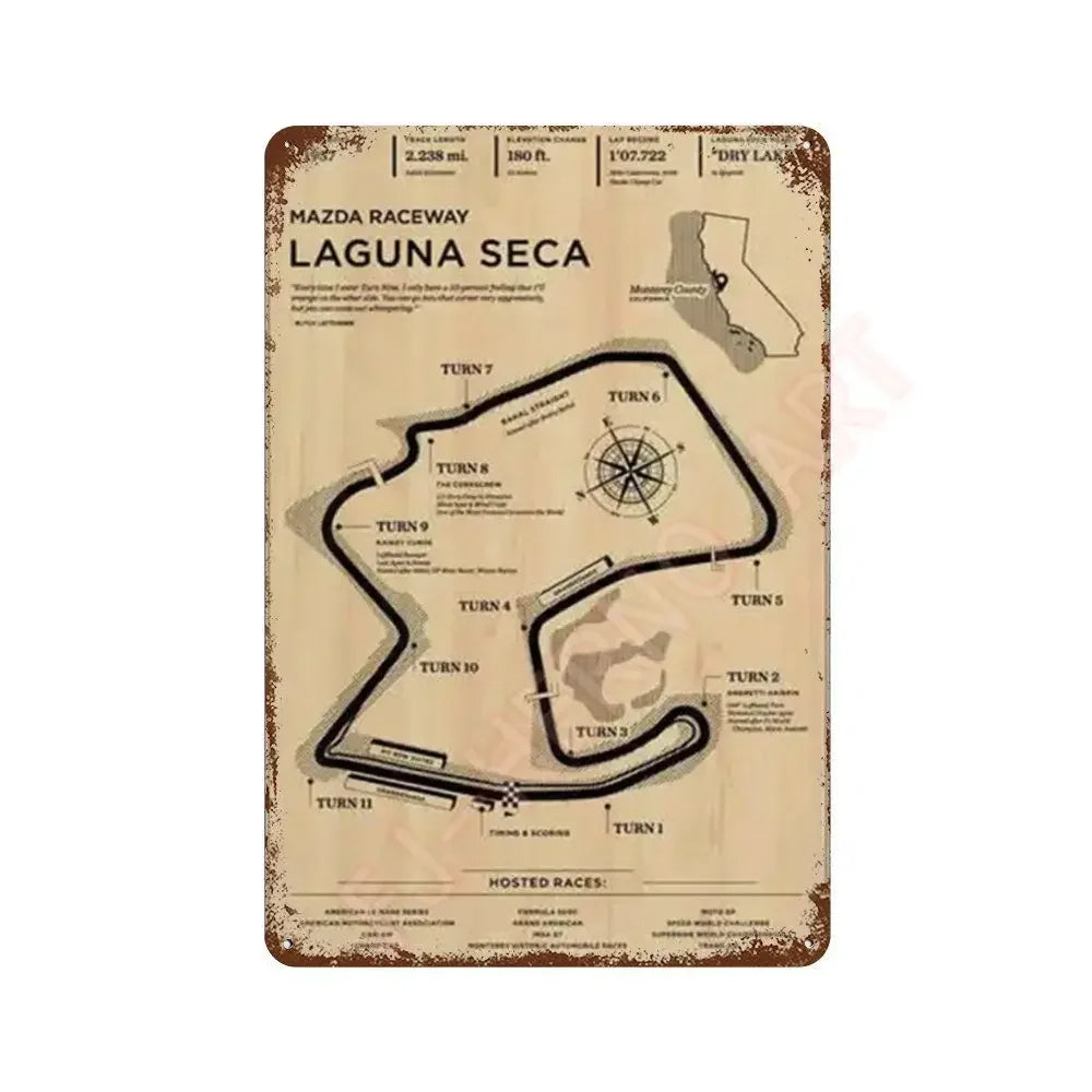 Vintage F1 Formula Racer Poster Metal Tin Sign Plaque Aesthetics Racing Monaco Grand Prix Circuit Track Wall Art Home Room Decor