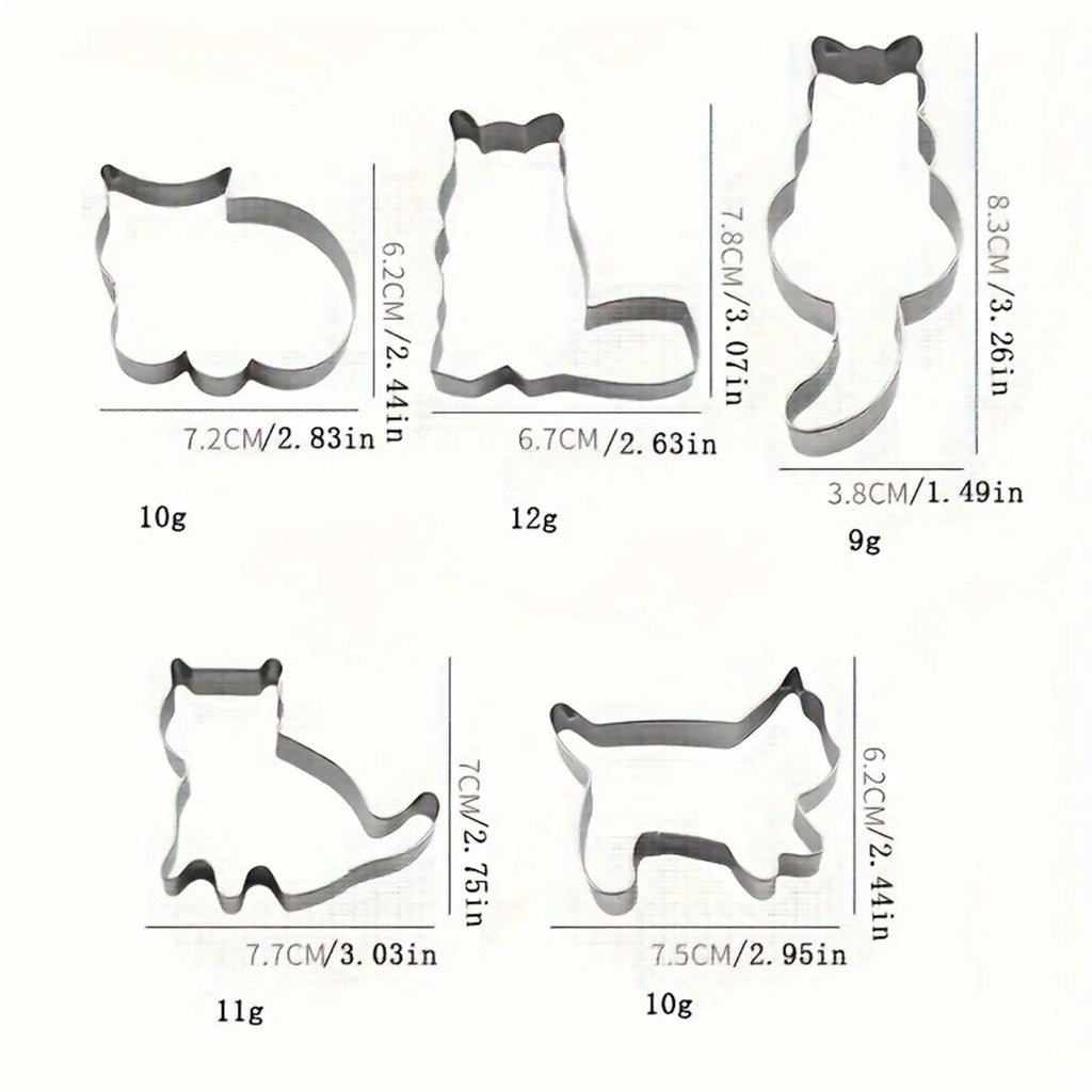 Dessert Baking Cutter Cat-Themed Cute Baking Cutters 5 Pieces Reusable Moulds Stainless Steel Kitchen Tool For Fondant Cheese