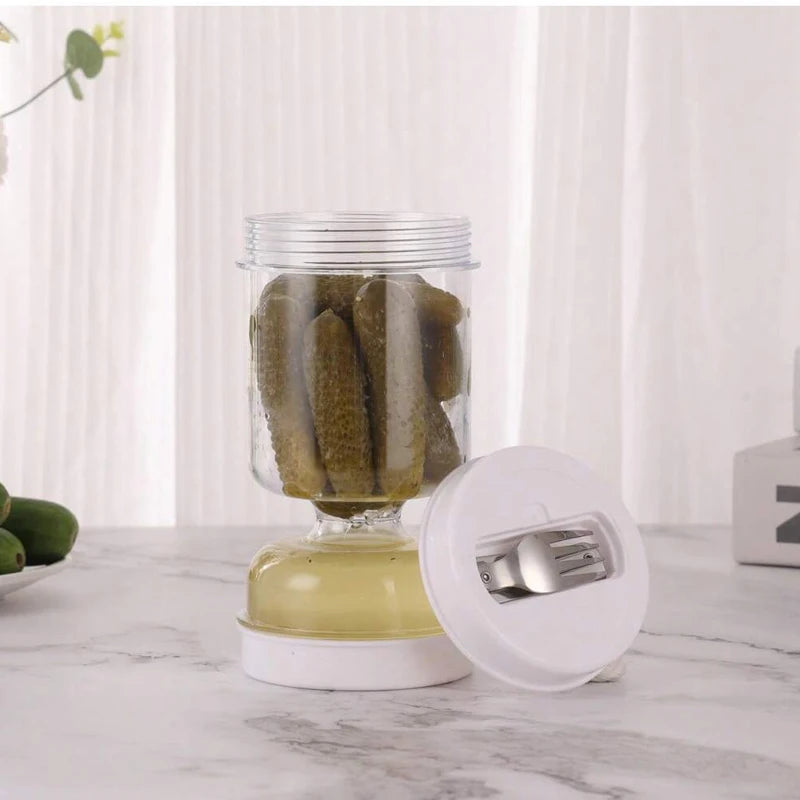 Pickles Jar With Forks Dry Wet Dispenser Pickle Olives Hourglass Cucumber Container Airtight Lids Kitchen Juice Separator Tool