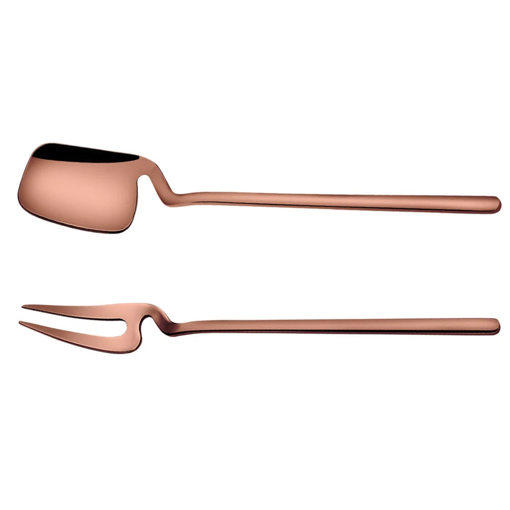 8pcs Stainless Steel Coffee Spoon Fork Set Rose Gold Portable Flatware Lightweight Mirror Polish Dinner Service