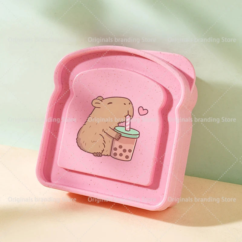 Capybara Portable Lunch Box Sandwich Silicone Toast Shaped Bento Box with Lid Office School Outdoor Lunch Food Container Gift