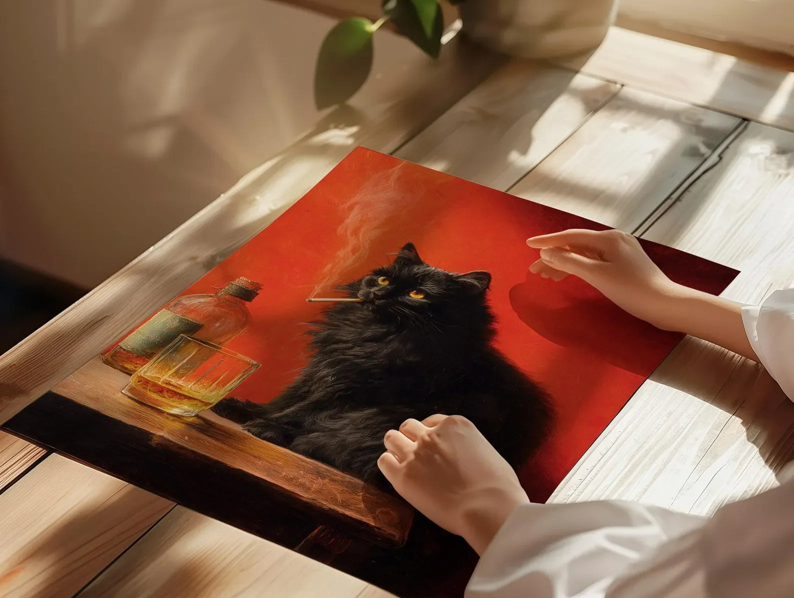 Black Cat Smoking a Cigarette Poster, Vintage Print, Whimsical Wall Art, Funny Animal Art, Poster for Bar Cart, Quirky Kitchen W