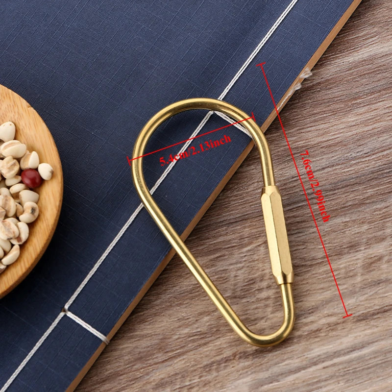 Brass Keychain With Lock D Key Chain Gold Color Camping Carabiner Survival Camping Equipment Buckles Hooks Key Ring Accessories