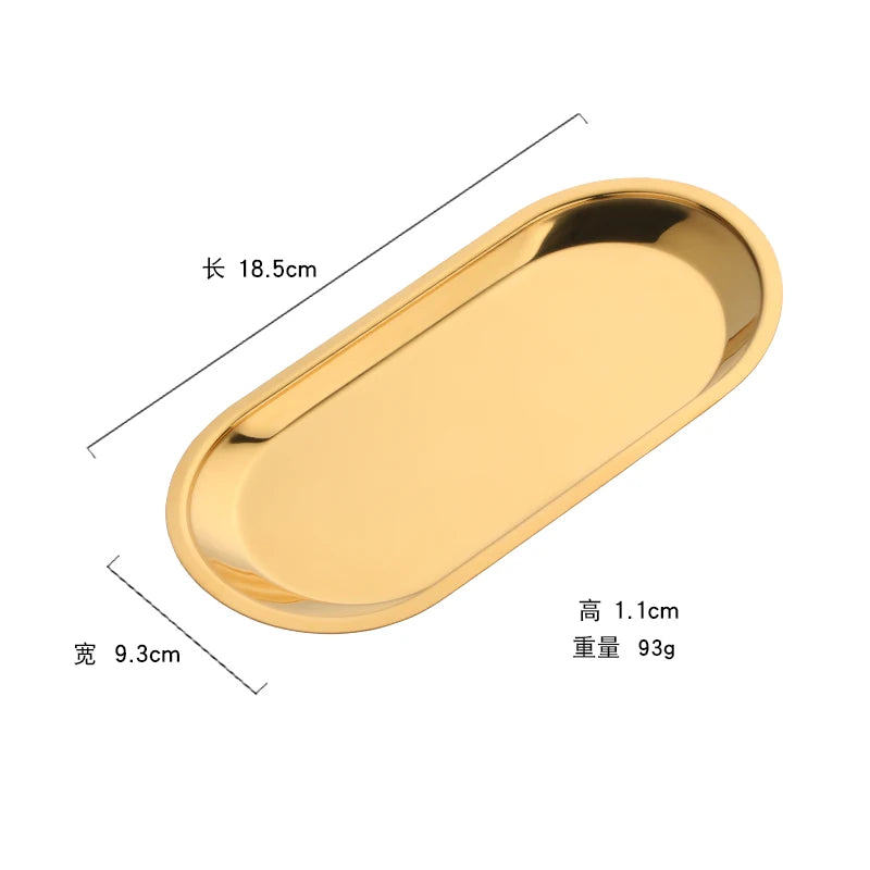 Nordic Style Oval Jewelry Storage Serving Tray Platter Stainless Steel Snack Tray Metal Storage Gold Decoration Home Organizer