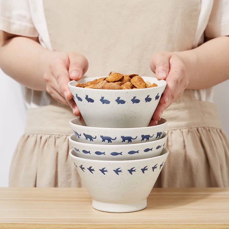 Cute Animal Pattern 5inches Rice Bowl Splash Ink Round Ceramic Bowls Household Casual Fruit  Salad Yogurt Serving Tableware