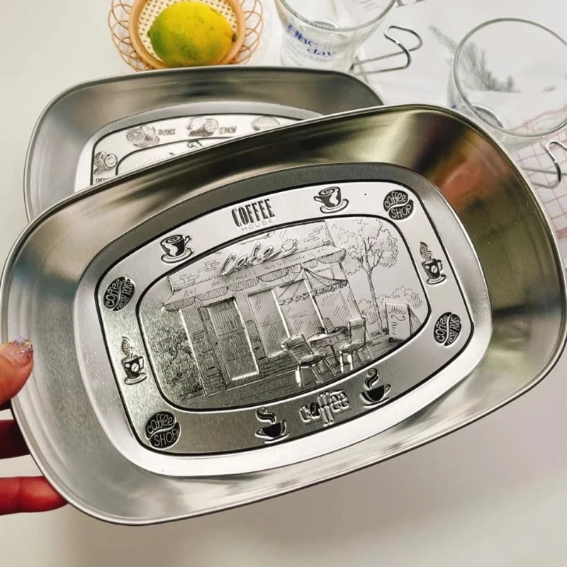 Retro Fruit Plate European Snack Plate Tinplate Restaurant Pastry Dish Metal Dried Fruit Dinner Tray Outdoor Picnic Tableware