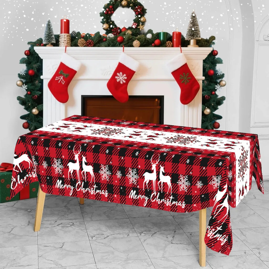 Christmas Santa Claus Tablecloth Plastic Rectangle Table Cover Party Decor for Home Kitchen Dinning Table Navidad Decorations