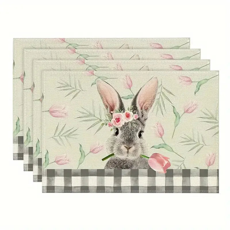 1Pc Easter Placemats Linen Rabbit Bunny Egg Dining Table Mats Placemat Spring Holiday Happy Easter Decoration for Home Kitchen