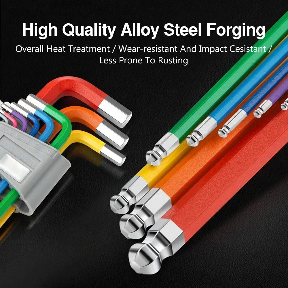 Allen Key Sets 9 PCS Hexagon Spanner Colorful Universal Hex Wrench Screwdrivers Six-Lens Ball Keys Hand Tools for Bicycle Repair
