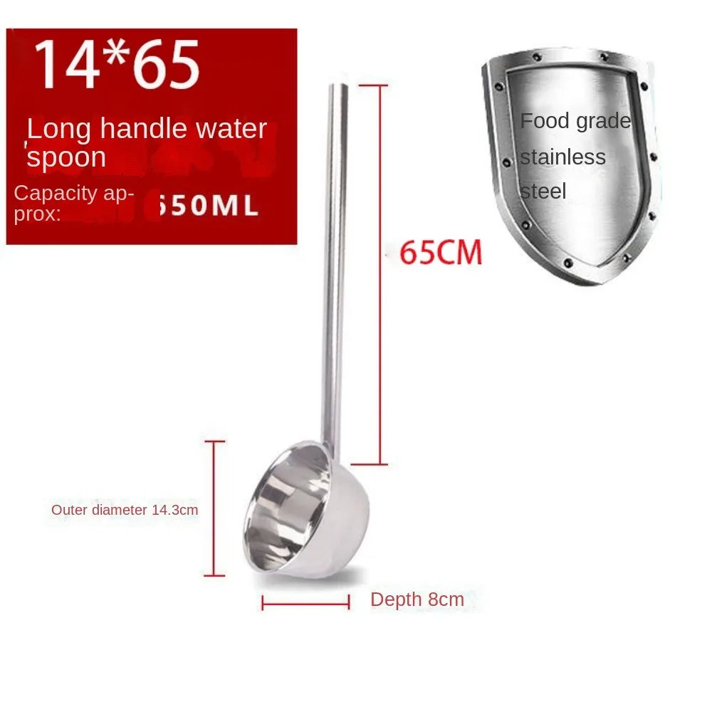 35/45/65cm 304 Food Grade Stainless Steel Ladle Congee Spoon Canteen Restaurant Long Handle Water Spoon Used