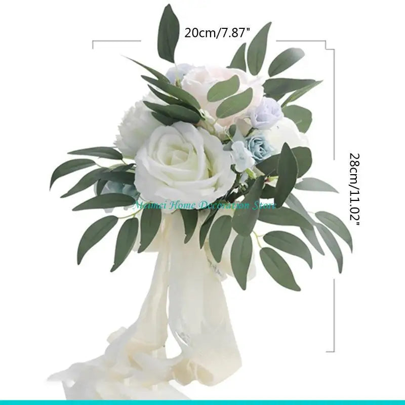 H7BF Artificial Flower Bouquet White Blue Simulation Silk Floral Fake Flowers for Wedding Party Bride Handheld Photography Props