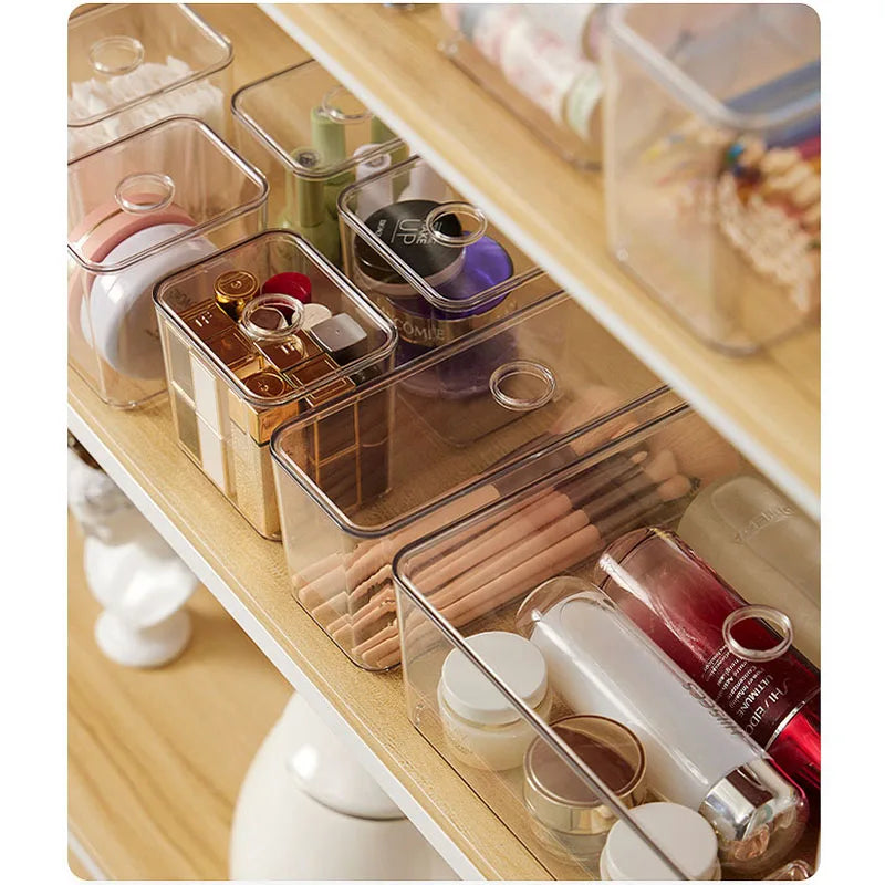 Acrylic Plastic Storage Box With Lid Makeup Organizer Transparent Desk Drawer Organizers Box Jewelry Box Closet Organizer Boxes