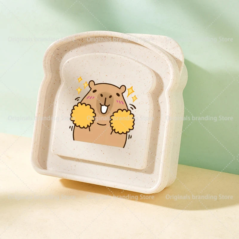 Capybara Portable Lunch Box Sandwich Silicone Toast Shaped Bento Box with Lid Office School Outdoor Lunch Food Container Gift