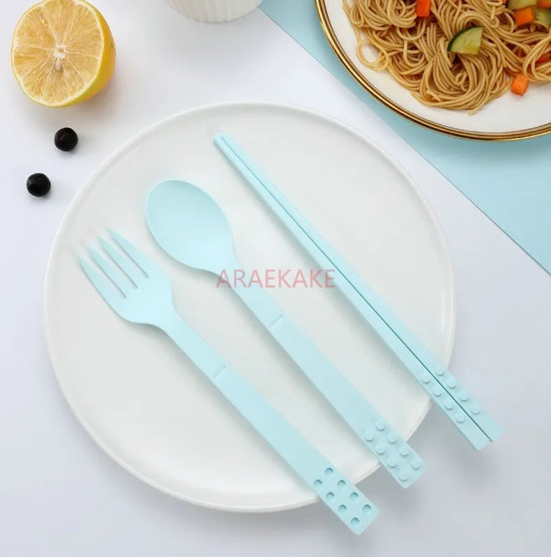 Portable cutlery box creative block chopsticks spoon fork set travel fresh and simple folding three piece set