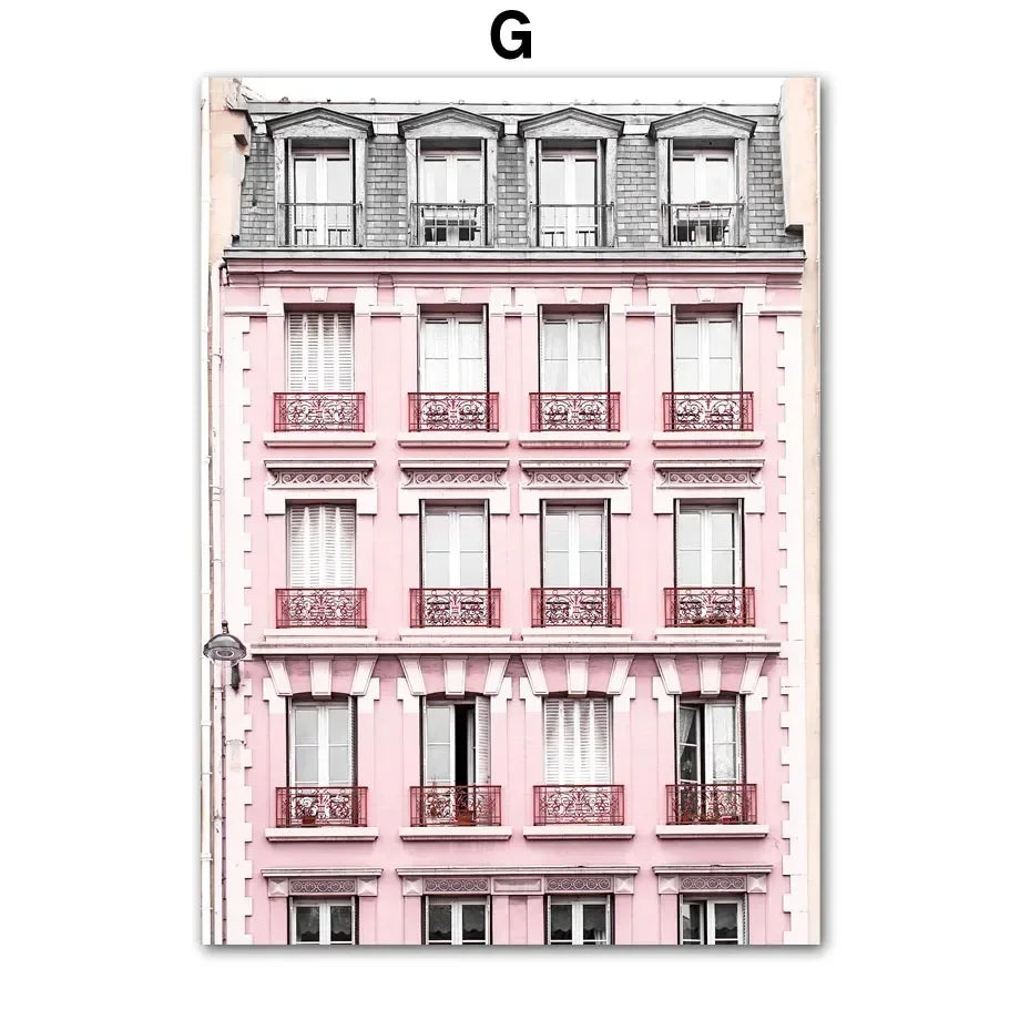 Pink Sakura Spring Paris City Landscape Rose Peony Canvas Paintings Poster Wall Art Pictures for Living Room Bedroom Home Decor