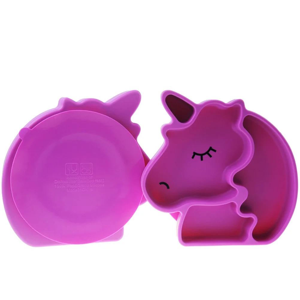 Unicorn Division Plate Rosy Creative Cartoon Divided Toddler Plates Reusable Silicone Tableware Non Slip Base Time
