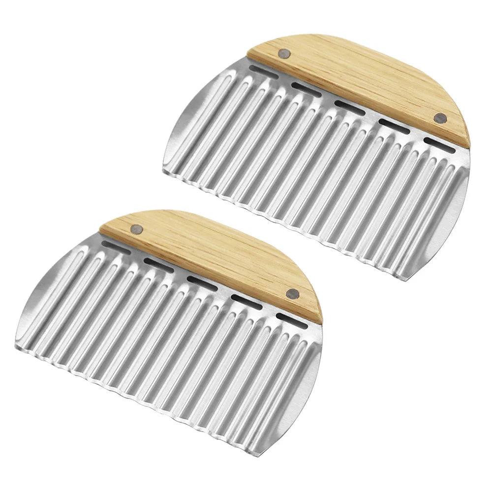 2 pcs Stainless Steel Potato Cutter Crinkle Slicer Wave Vegetable Chopper Kitchen Gadgets For Onion Cutting Wooden